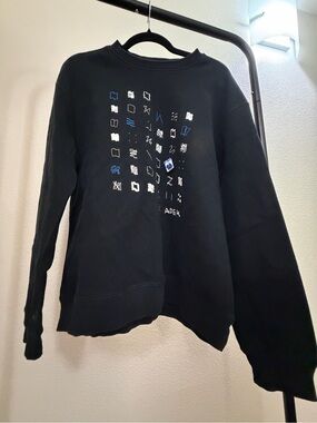ADER Black Graphic Crewneck Sweater with Blue & White Accents